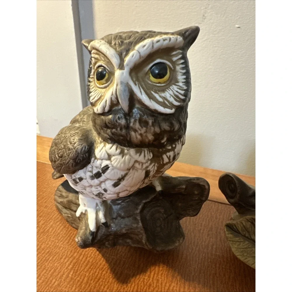 Pair of Vintage‎ Homco Porcelain Great Horned Owl Figurines